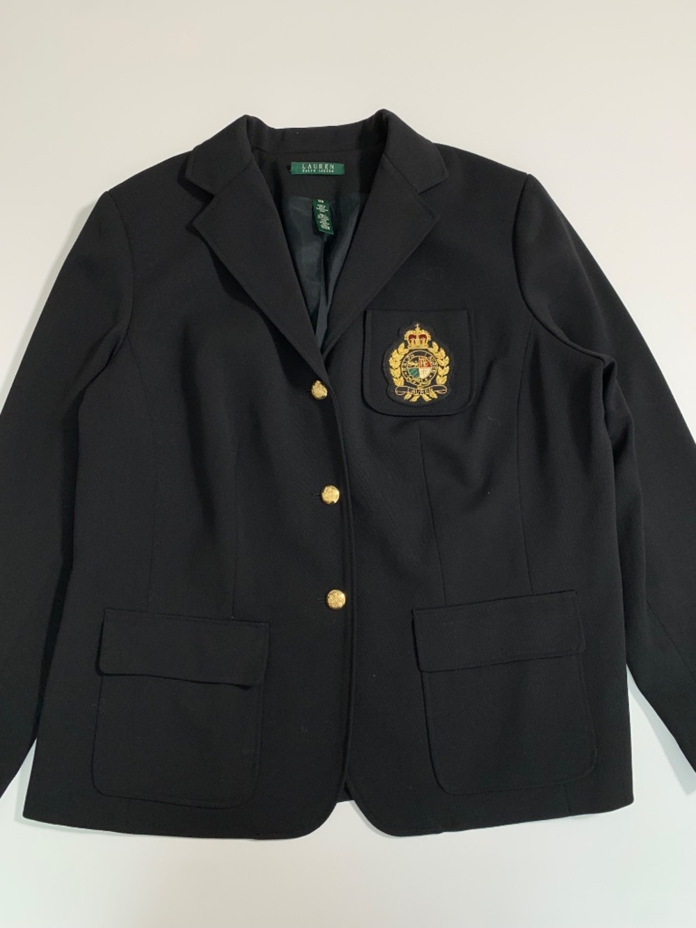 RALPH LAUREN Classic Black Crest 100% Wool Blazer Women's US Size 14W VINTAGE - Picture 5 of 13